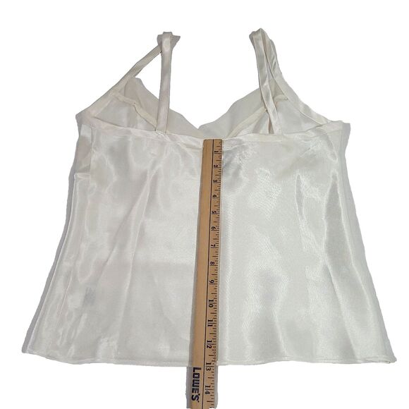 Y2K Satin Mesh Babydoll Slip Top S (4/6) white George Vtg Spaghetti Strap crop - Picture 8 of 11